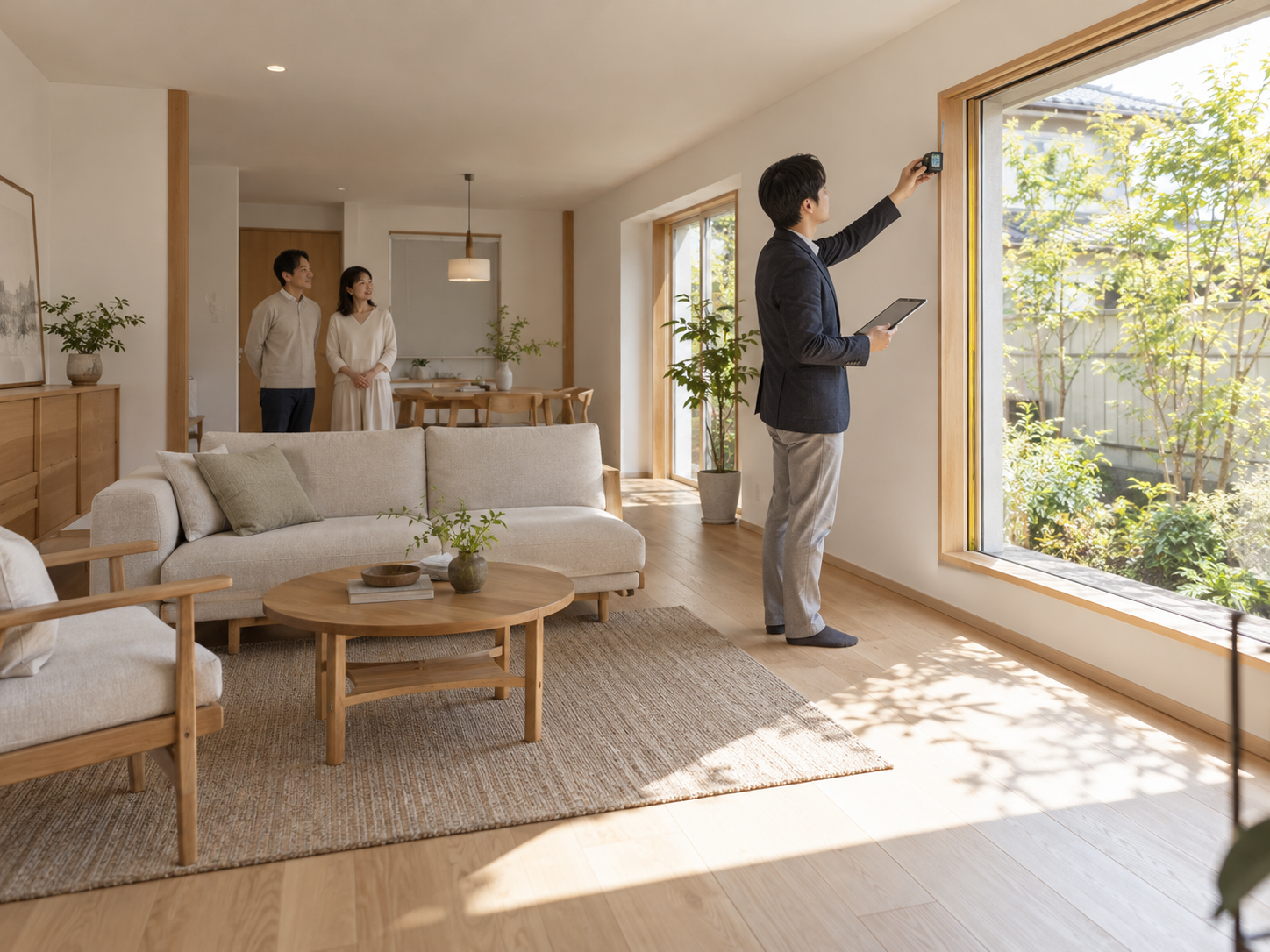 窓や住まいの寸法を確認する現地調査