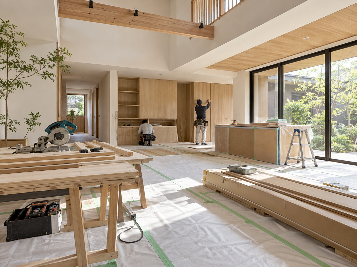 住空間の奥で丁寧に進める工事