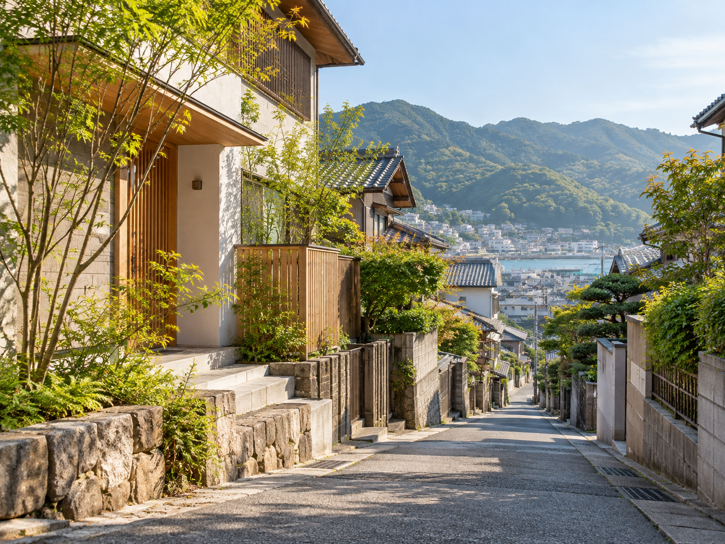 地域の山並みが見える穏やかな住宅街